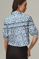 The Leandra Shirred Yoke Blouse by Maeve: Striped Hearts Edition