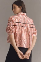 The Leandra Shirred Yoke Blouse by Maeve: Striped Hearts Edition