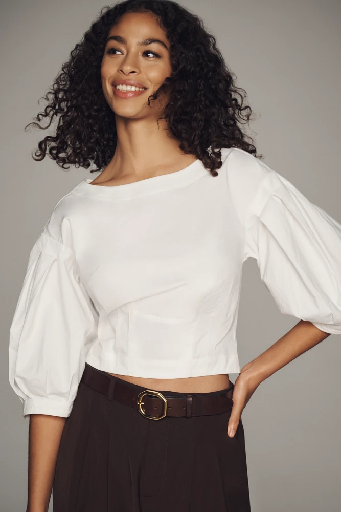 By Anthropologie Drop Shoulder Puff-Sleeve Fitted Blouse