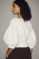 By Anthropologie Drop Shoulder Puff-Sleeve Fitted Blouse