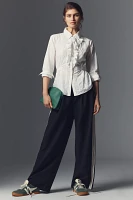 Pilcro Bell-Sleeve V Ruffle-Front Buttondown Shirt