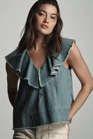 Pilcro Ruffle-Neck Denim Swing Blouse