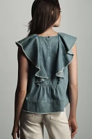 Pilcro Ruffle-Neck Denim Swing Blouse