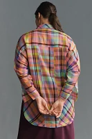 Pilcro Long-Sleeve Mixed Madras Plaid Oversized Buttondown Shirt