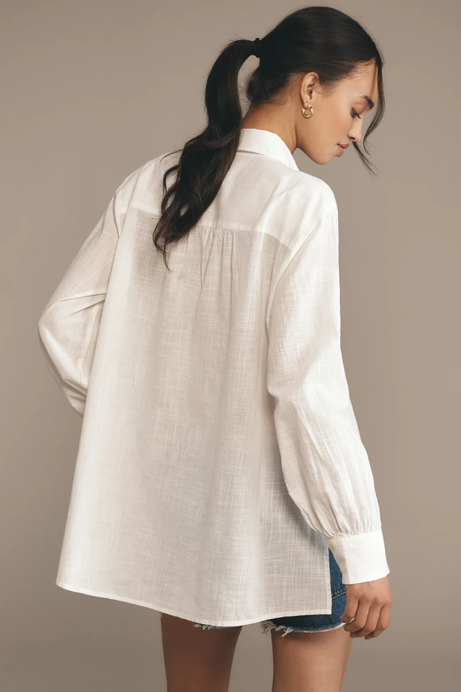 By Anthropologie Long-Sleeve Rumpled Tunic Blouse