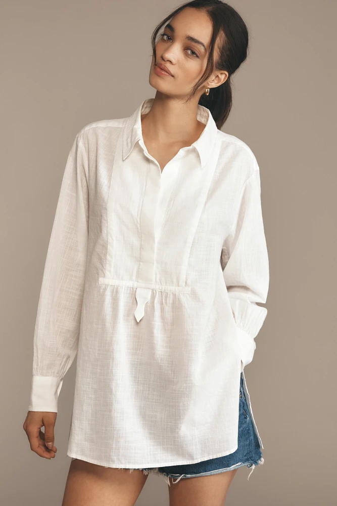 By Anthropologie Long-Sleeve Rumpled Tunic Blouse
