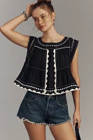 By Anthropologie Embellished Graphic Babydoll Top