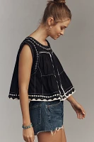 By Anthropologie Embellished Graphic Babydoll Top