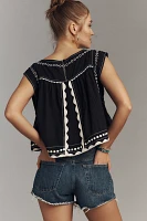 By Anthropologie Embellished Graphic Babydoll Top
