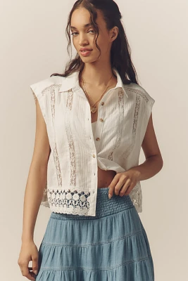 Pilcro Boxy Lace Buttondown Shirt
