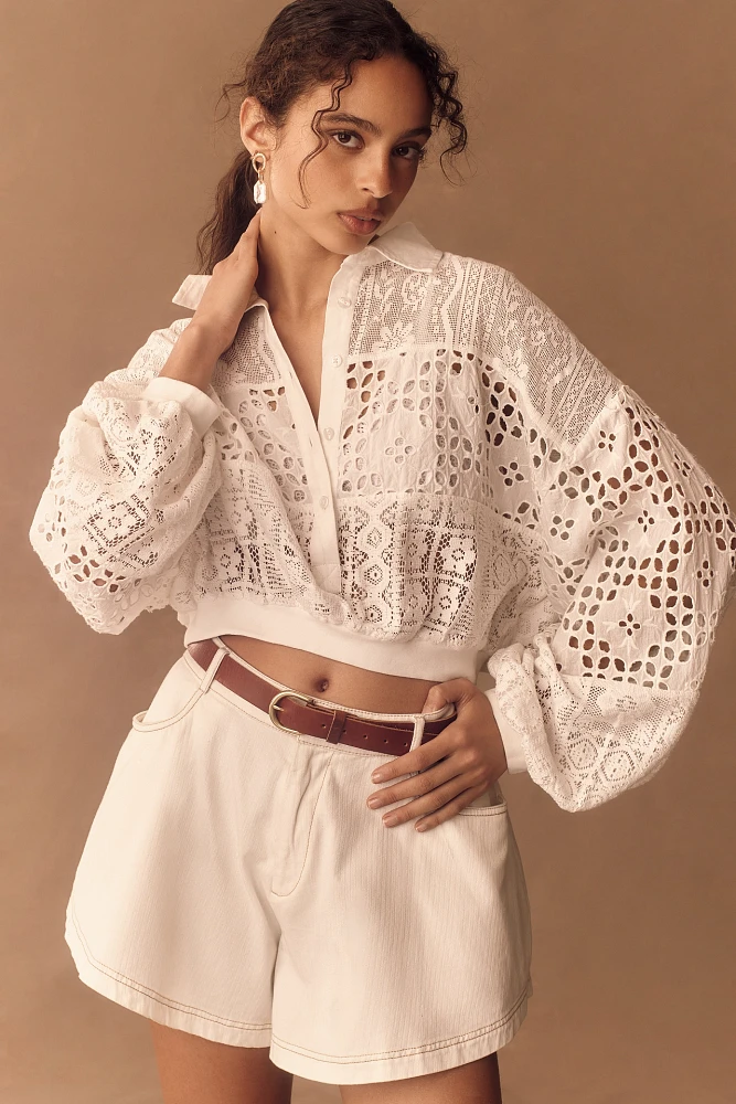 Pilcro Cutwork Bubble-Sleeve Shirt