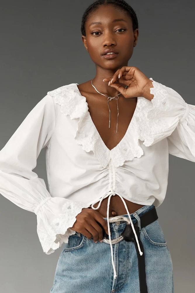 Maeve Cutwork Lace Collared Blouse