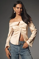 By Anthropologie Off-The-Shoulder Collared Silky Shirt