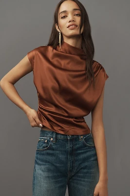 By Anthropologie Mock Neck Draped Blouse