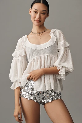 By Anthropologie Ruffled Sheer Boho Blouse