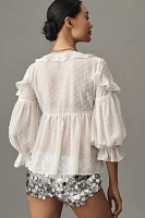 By Anthropologie Ruffled Sheer Boho Blouse