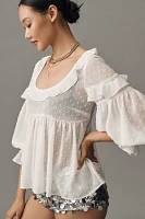 By Anthropologie Ruffled Sheer Boho Blouse