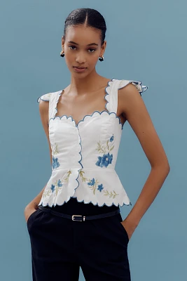 Maeve Ruffle-Strap Scallop Tea Towel Peplum Top