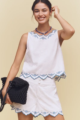 By Anthropologie Sleeveless Embroidered Blouse