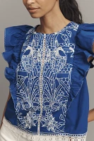 By Anthropologie Printed Flutter-Sleeve Top
