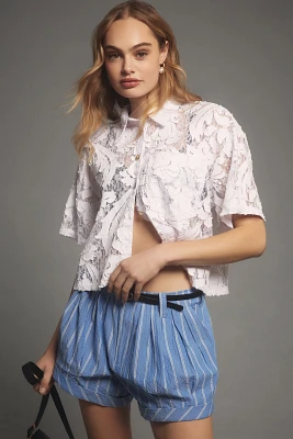 Pilcro Short-Sleeve Lace Buttondown Shirt