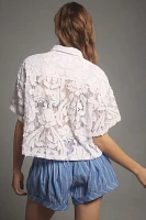 Pilcro Short-Sleeve Lace Buttondown Shirt