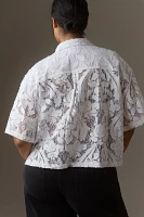 Pilcro Short-Sleeve Lace Buttondown Shirt