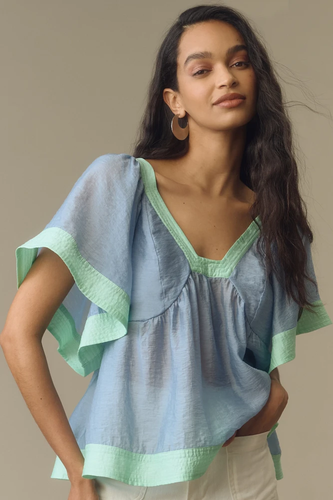 By Anthropologie Colorblock Babydoll Top