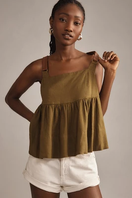 By Anthropologie Faux Leather-Strap Linen Tank