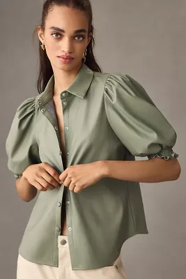 DOLAN Puff-Sleeve Faux Leather Blouse