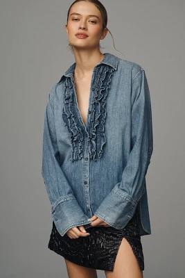 Citizens of Humanity Ruffle Tuxedo Denim Buttondown Shirt