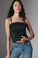 Blue Tassel Lace-Trim Straight-Neck Tank