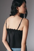 Blue Tassel Lace-Trim Straight-Neck Tank