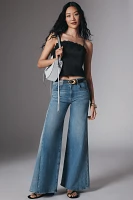 Blue Tassel Lace-Trim Straight-Neck Tank