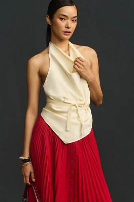 Sunday Brooklyn Halter Cowl-Neck Backless Apron Top