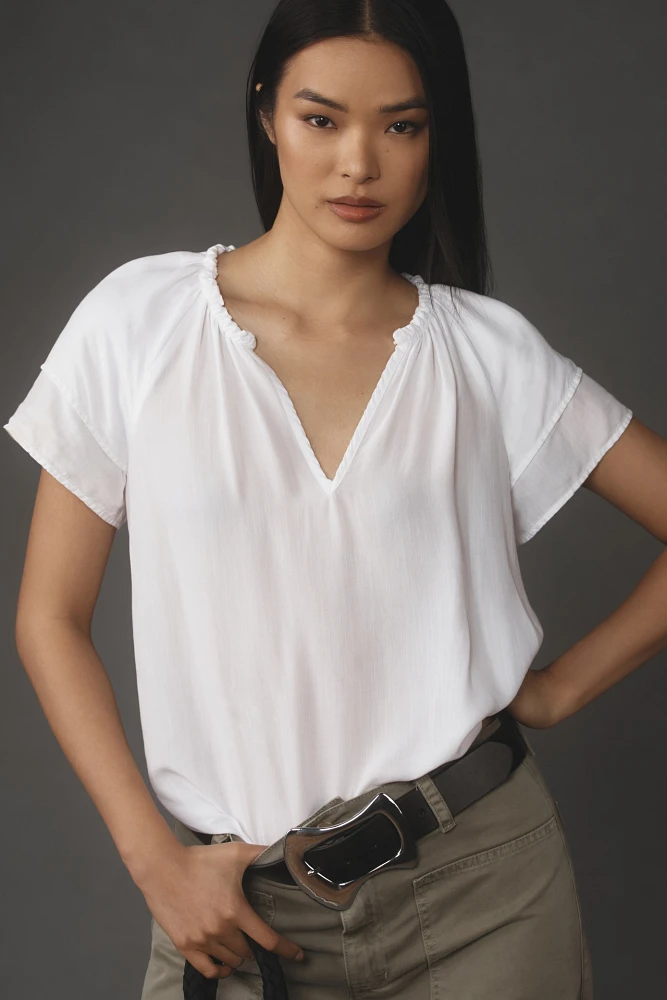 Cloth & Stone Short-Sleeve Ruffle-Neck Top