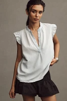 Cloth & Stone Flutter-Sleeve Raw-Edge Linen Tank