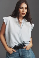 Cloth & Stone Flutter-Sleeve Raw-Edge Linen Tank