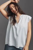 Cloth & Stone Flutter-Sleeve Raw-Edge Linen Tank