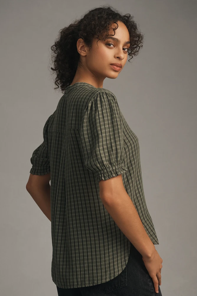 Cloth & Stone Puff-Sleeve Linen Buttondown Top