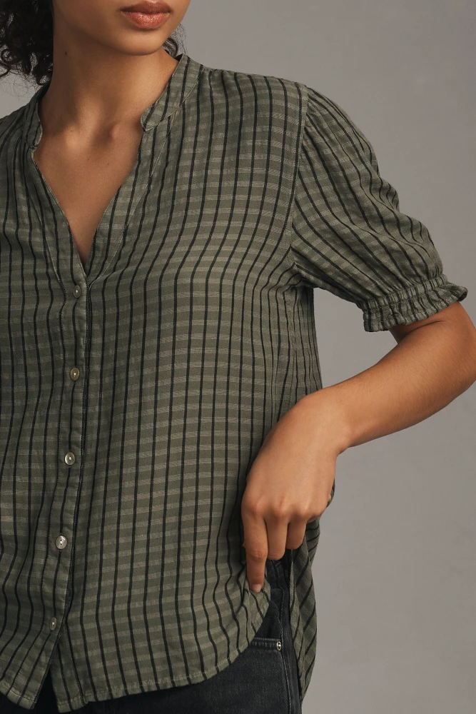 Cloth & Stone Puff-Sleeve Linen Buttondown Top