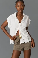 Cloth & Stone Linen Blend Short-Sleeve Eyelet Buttondown Shirt