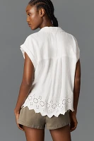Cloth & Stone Linen Blend Short-Sleeve Eyelet Buttondown Shirt