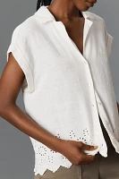 Cloth & Stone Linen Blend Short-Sleeve Eyelet Buttondown Shirt