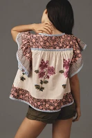 Maeve Flutter-Sleeve Printed Blouse