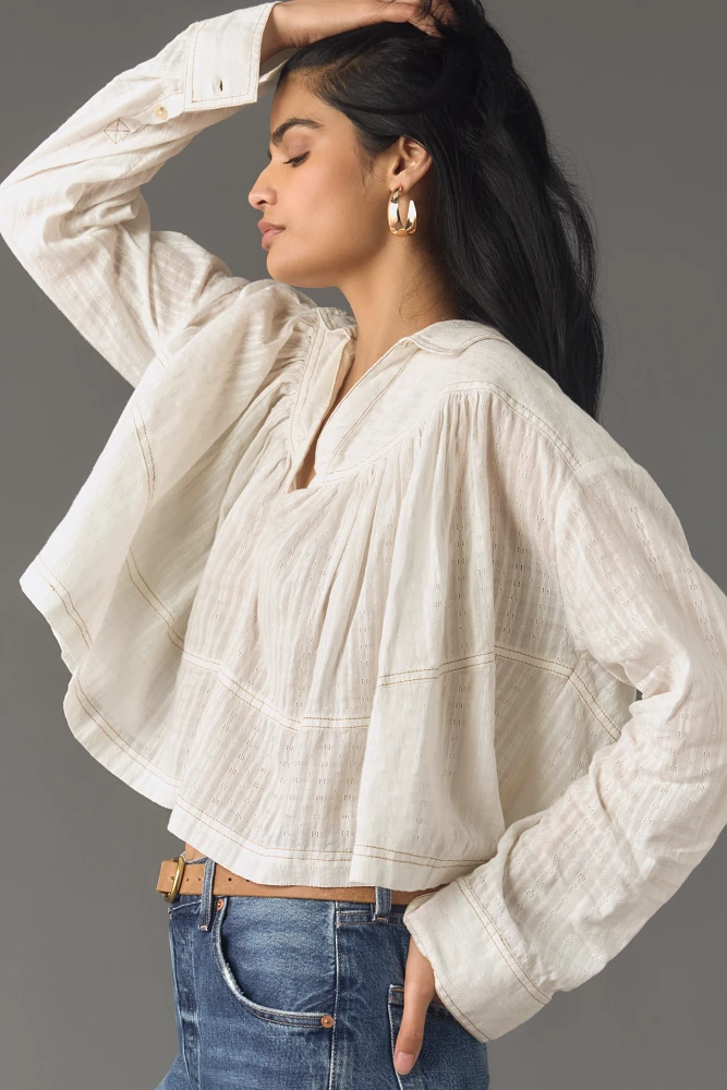 Pilcro Long-Sleeve Cropped Swing Blouse