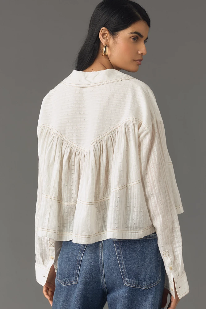 Pilcro Long-Sleeve Cropped Swing Blouse