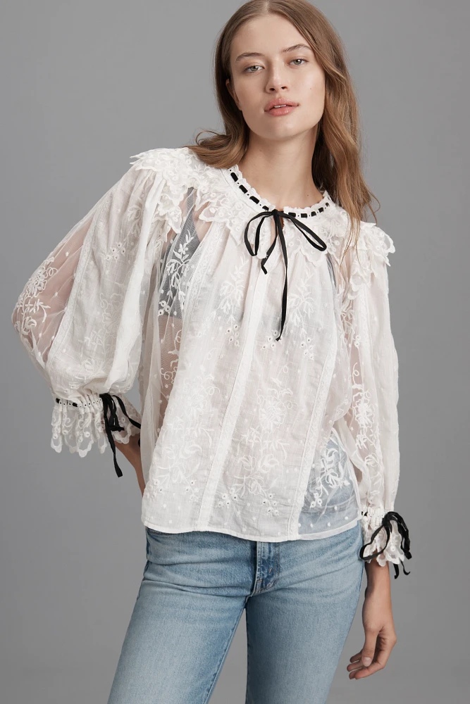 By Anthropologie Coquette Collared Sheer Blouse