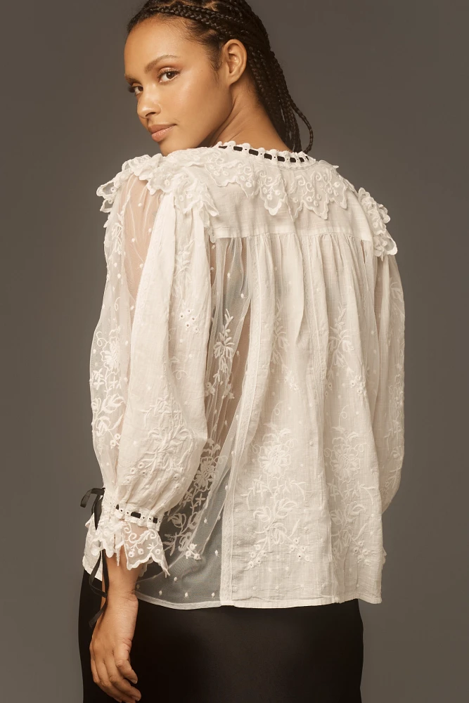By Anthropologie Coquette Collared Sheer Blouse