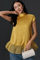 Maeve Cap-Sleeve Ruffle-Hem Shine Swing Blouse